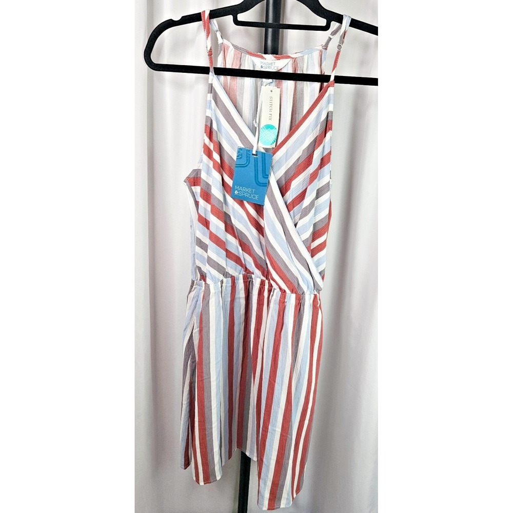 Market & Spruce Liliana Surplice Dress‎ Size M Sundress Stripes Coastal Beach